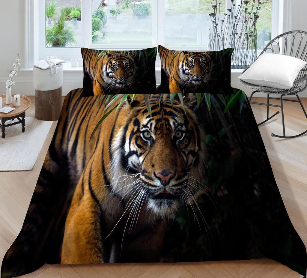 3D Tiger Pattern Bedding Set Bedroom Bed Home Quilt Cover Pillowcase Bedroom Bedding Microfiber 2/3 Pieces Gift