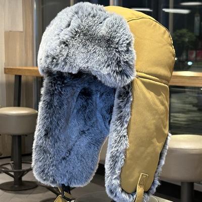 Chapeau d'hiver pour homme chapeau coupe-vent en velours de lapin d'extérieur chapeau chaud épaissi en coton pour femme chapeau de pilote pour le froid