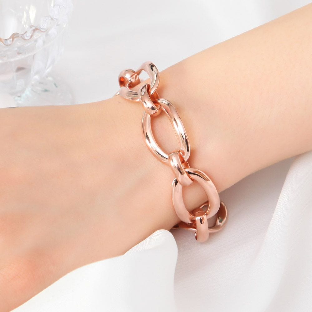 14K Gp Big Bold Ring Chain Rose Gold Fashion Bracelet Birthday Gift Bracelet Gorgeous Bracelet Rose Gold Bracelet
