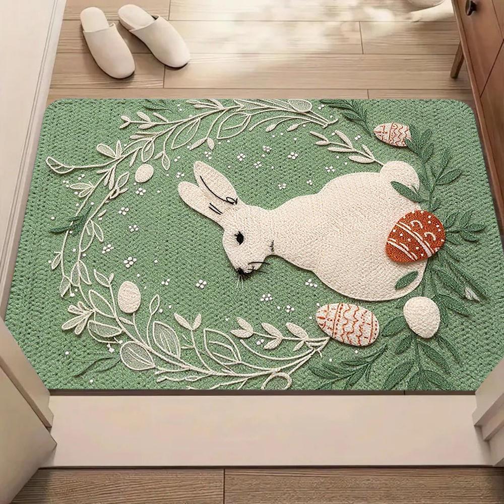 Cute Rabbit Easter Pattern Carpet Mat Rug Soft Non Slip Floor Mat for Living Room Bedroom Home Decoration Welcome Mat