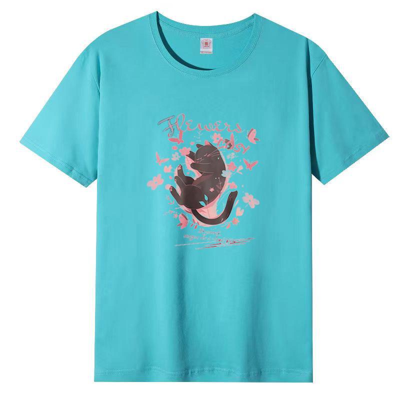 Bayan Yaz Popüler Kısa Kollu Tişört Pamuk Nefes Alabilir Bol Üst Baskılı Tişört Günlük