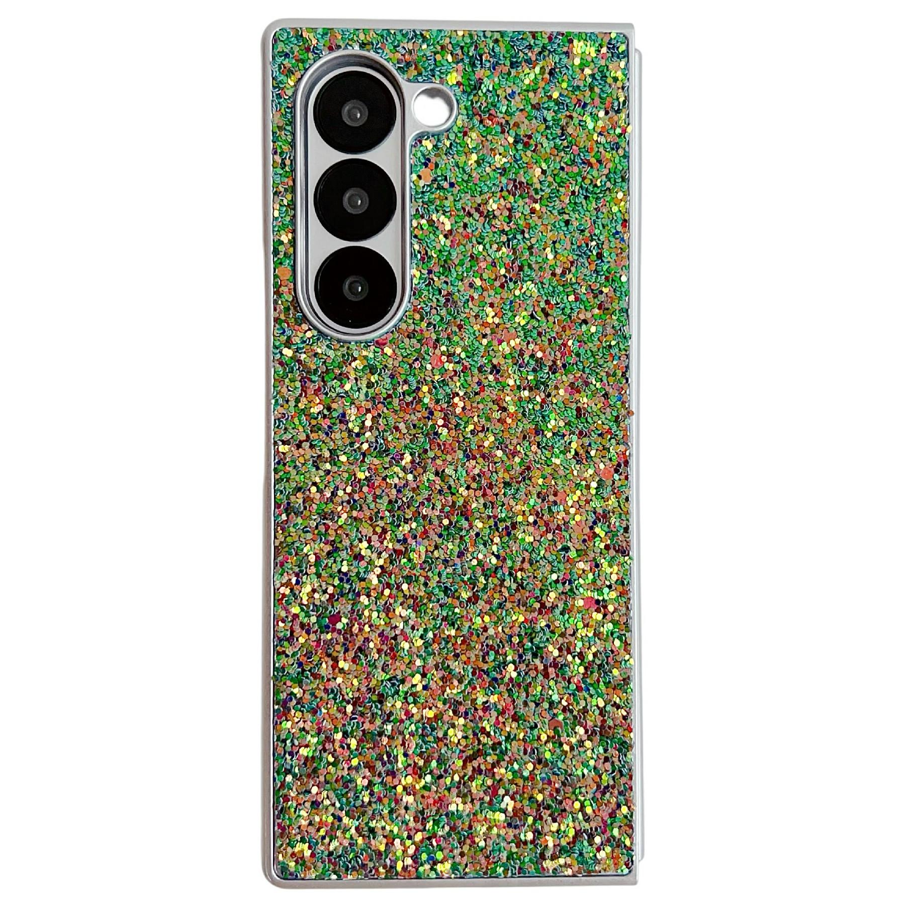 

For Samsung Galaxy Z Fold6 5G Case Rubberized Silver Edge Phantom Glitter Hard PC Phone Cover Green