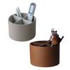 Rotating Pencil Holder Round Pen Organizer Slots Multifunctional Desk with 4 Faux Leather Accessories Organizer
