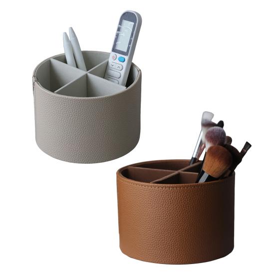 Rotating Pencil Holder Round Pen Organizer Slots Multifunctional Desk with 4 Faux Leather Accessories Organizer