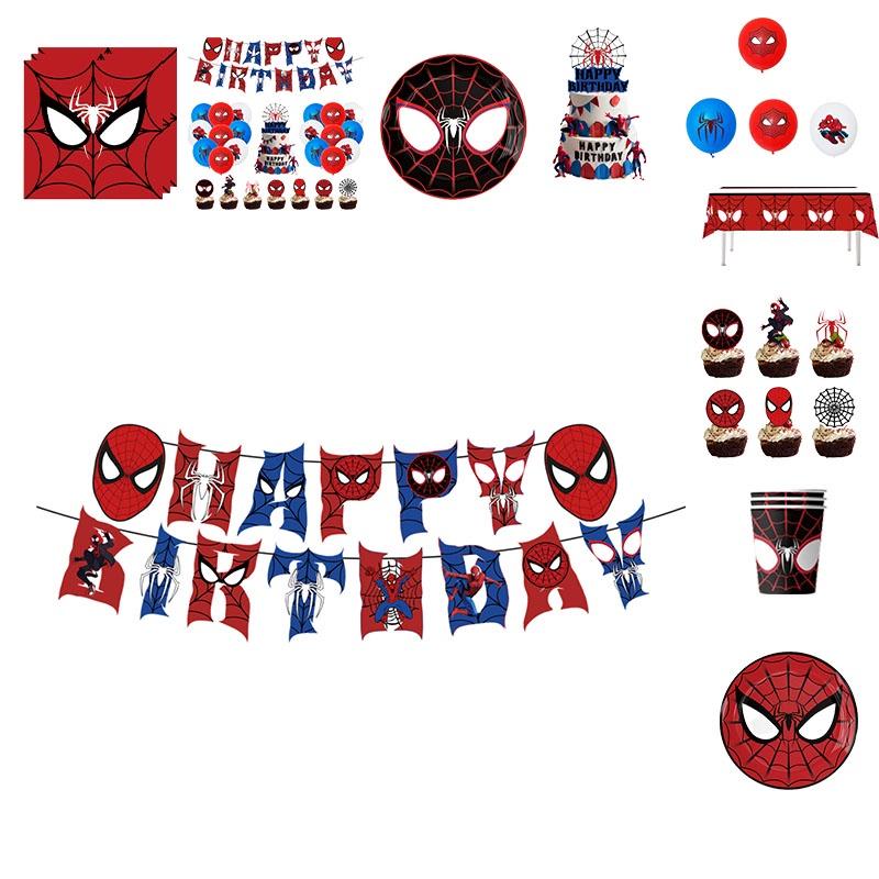 Spiderman Themed Birthday Party Supplies Set Red Masks Paper Plates Cups Napkins And Cutlery