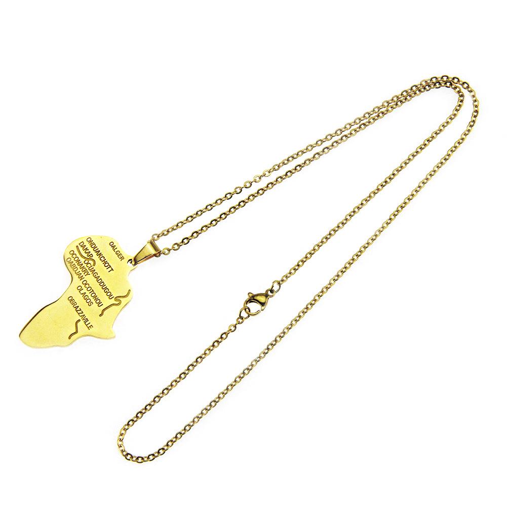 Stainless Steel Gold African Map Pendant Necklace Jewelry