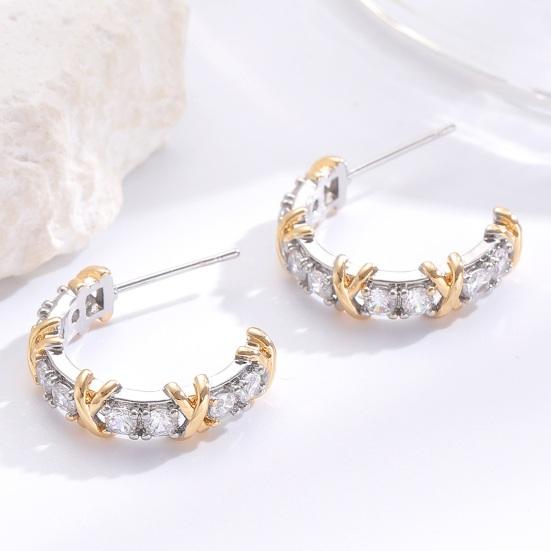 1 Pair Women Earrings C-Ring Shape Ear Buckle Design Stable Fit Cubic Zirconia Inlaid Earrings Jewelry Gift