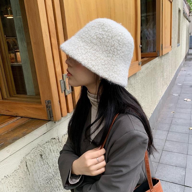 New autumn and winter face bucket hat women's versatile plush bucket hat trendy hat warm basin hat