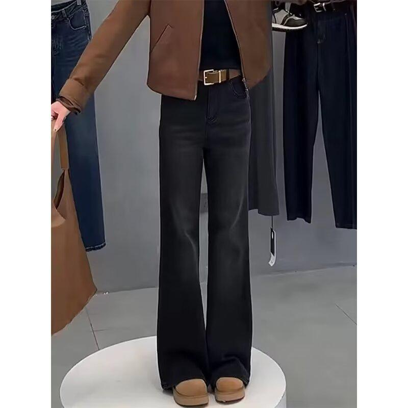 

Женские джинсы с высокой посадкой, черные, микро-клеш, больших размеров, эластичные, стройнящие, длиной до пола – коллекция осень 2025. 4XL чёрный