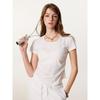 Western Style 150G Solid Square Collar Shoulder Short Sleeve T-shirt Fashion Brand Gyaru Waist Hugging Slimming Casual U Collar Top Women Fashion