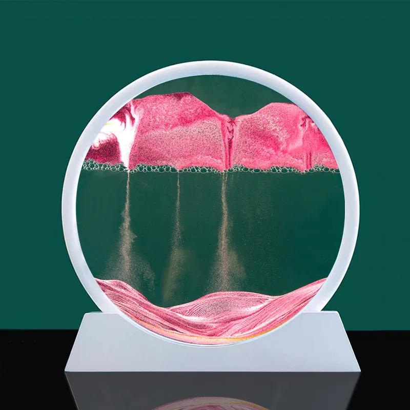 3D Moving Sand Art Picture Round Glass Deep Sea Sandscape Hourglass Quicksand Craft Flowing Sand Painting Office Home Decor Gift