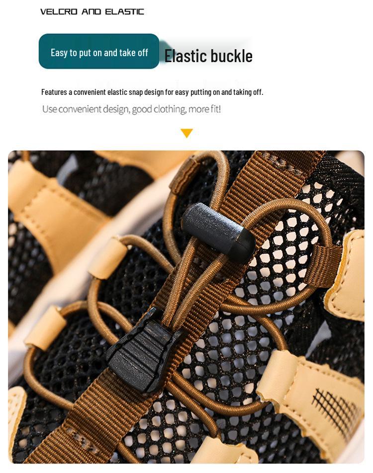 Letnie siatkowe sandały sportowe dla chłopców 2026: Miękka podeszwa, zamknięty czubek. Idealne dla średnich i dużych dzieci na plaży.