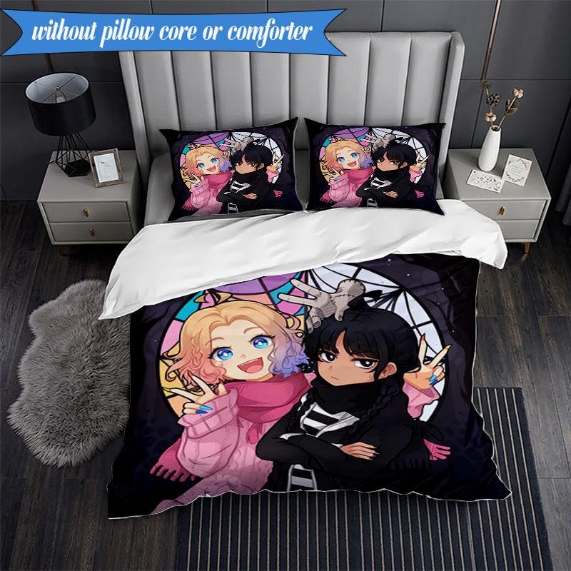 Stained Glass Gothic Romance 3pcs K-pop Music Group Bedding set,Ideal for Bedroom, Dormitory,Including Duvet Cover And 2pcs Pillowcases,Fan Gifts