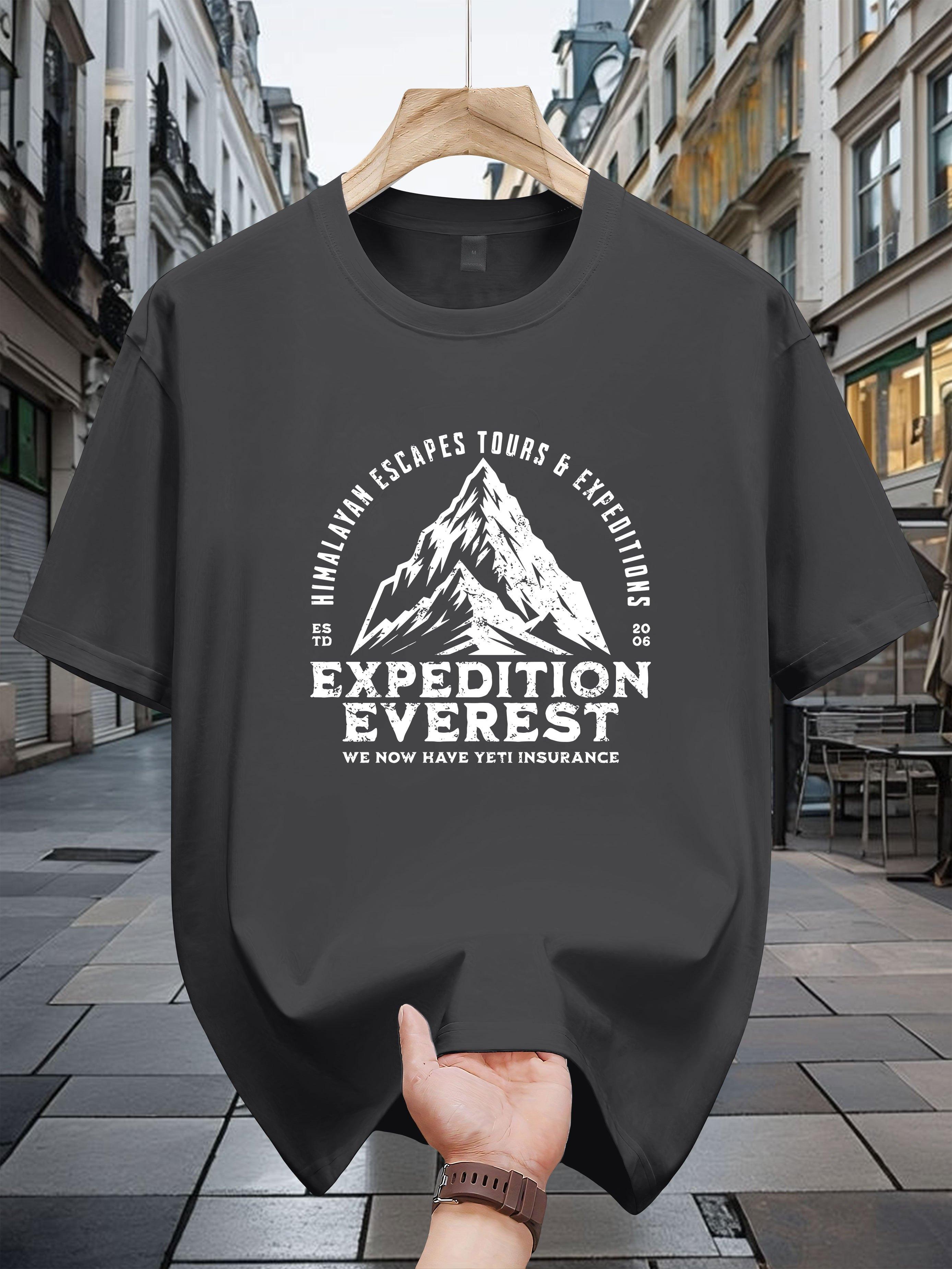 

200g 100% Cotton Short Sleeve T-shirt with Everest Expedition Graphic Print - Casual Round Neck Summer Tee for Outdoor Adventures & Travel Enthusiasts XXXL