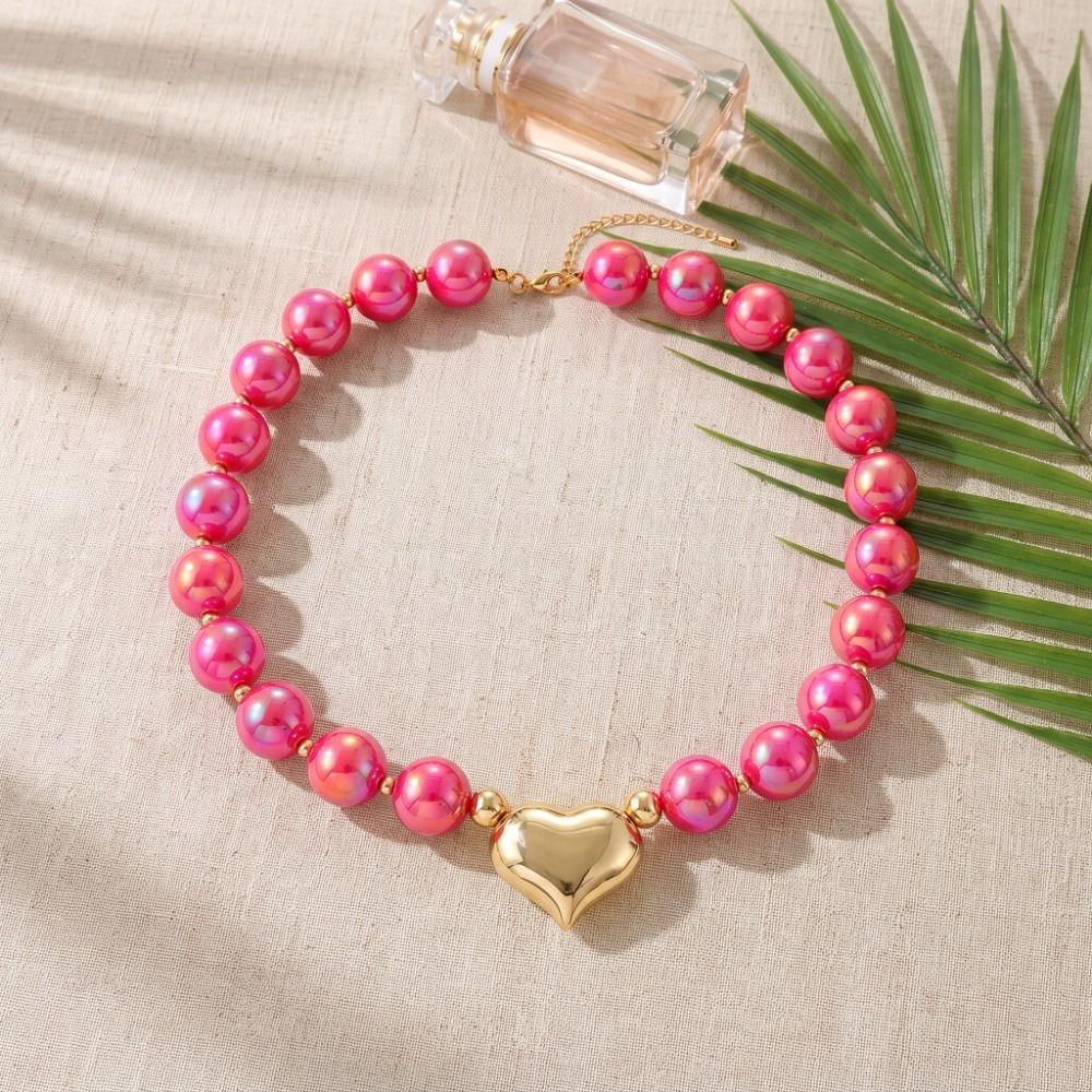 Resin Beaded Necklace Round Sweater Chain Light Luxury Women Clavicle Chain Vacation