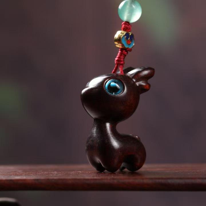 Argentina Green Sandalwood Fawn Carving Decorative Ornament 