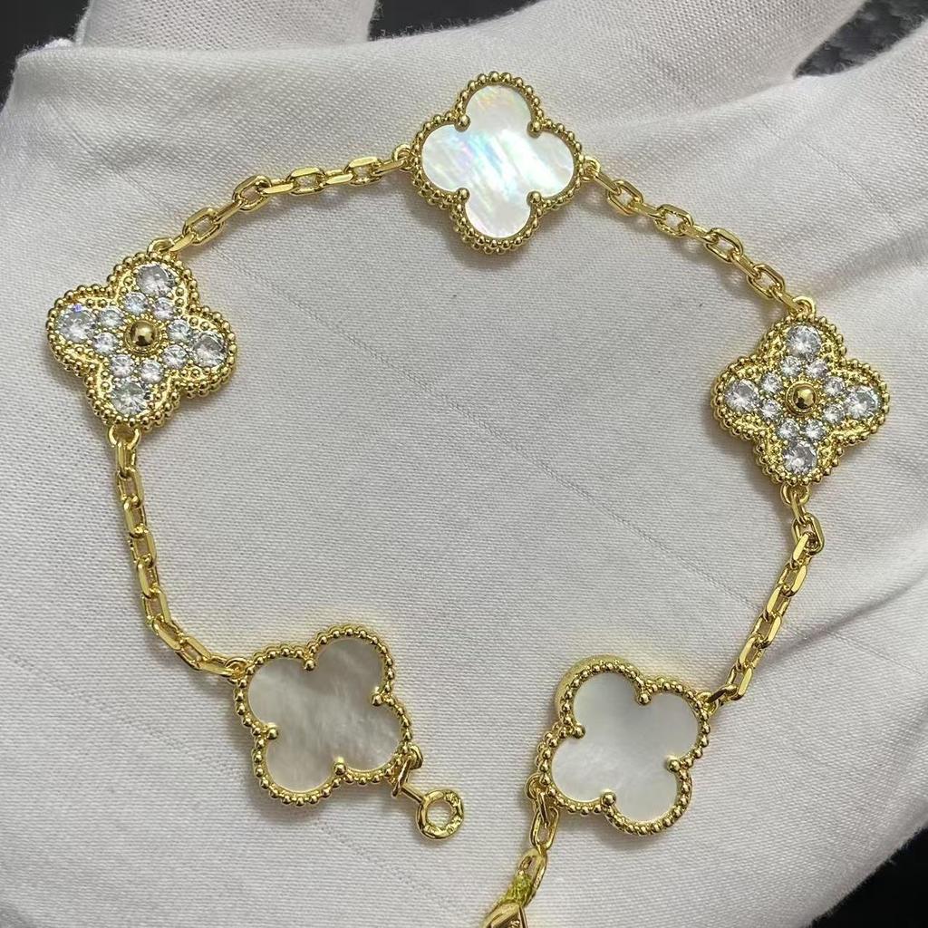 Nuova Versione Bracciale Quadrifoglio Cinque Fiori Agata Rossa Naturale Madreperla Bianca Bracciale da Donna Bracciale Laser