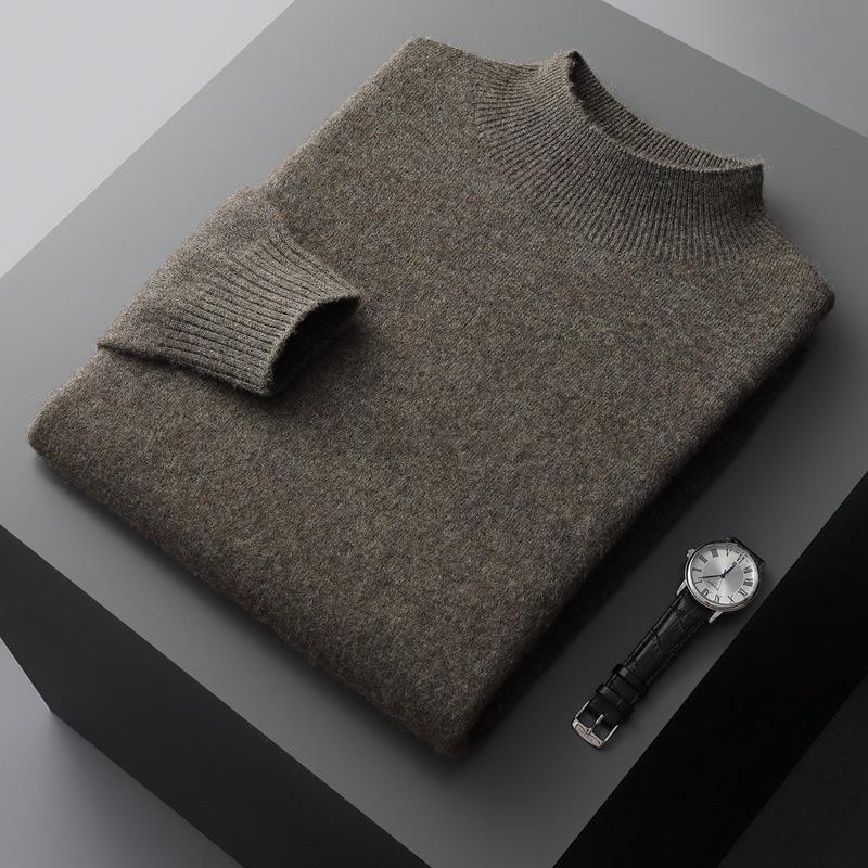 Men's Casual Cashmere Sweater: Half-High Neck, Thin, Long-Sleeved, Fuzzy, Loose Fit for Autumn and Winter