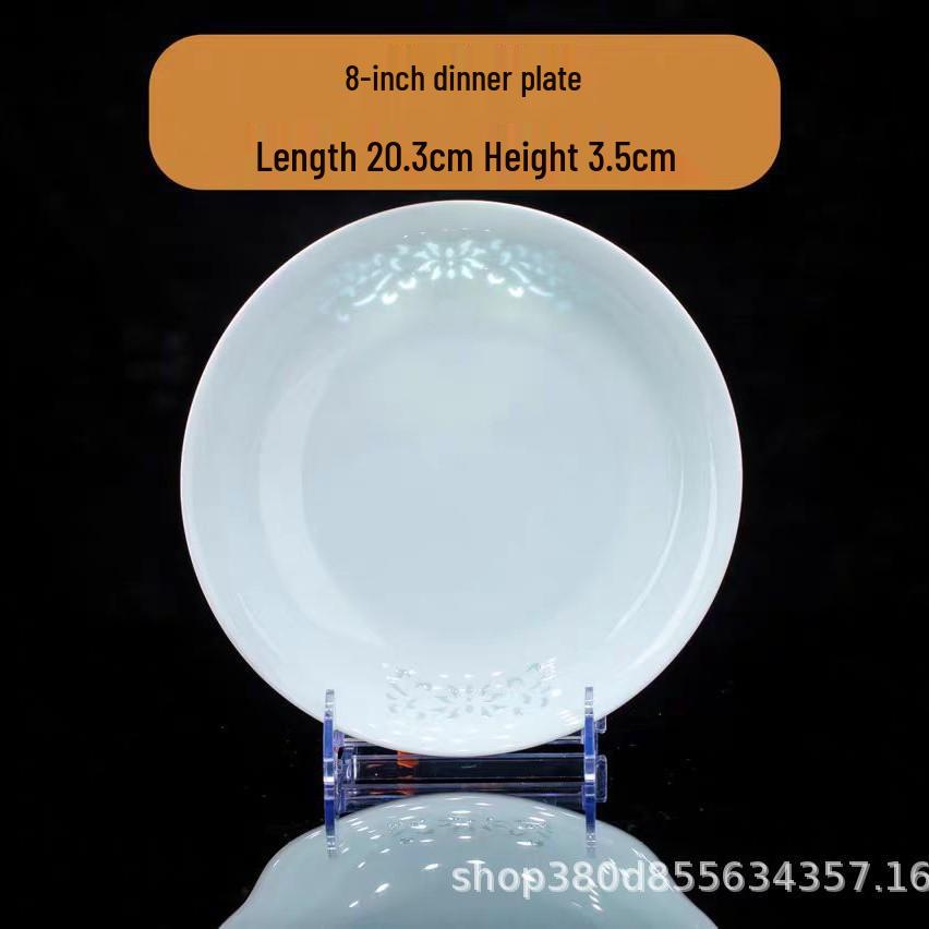 Jingdezhen Porcelain Tableware: Yingqing Linglong Underglaze Bowl & Plate Set - Easy To Clean, High-White, Gift-Ready.