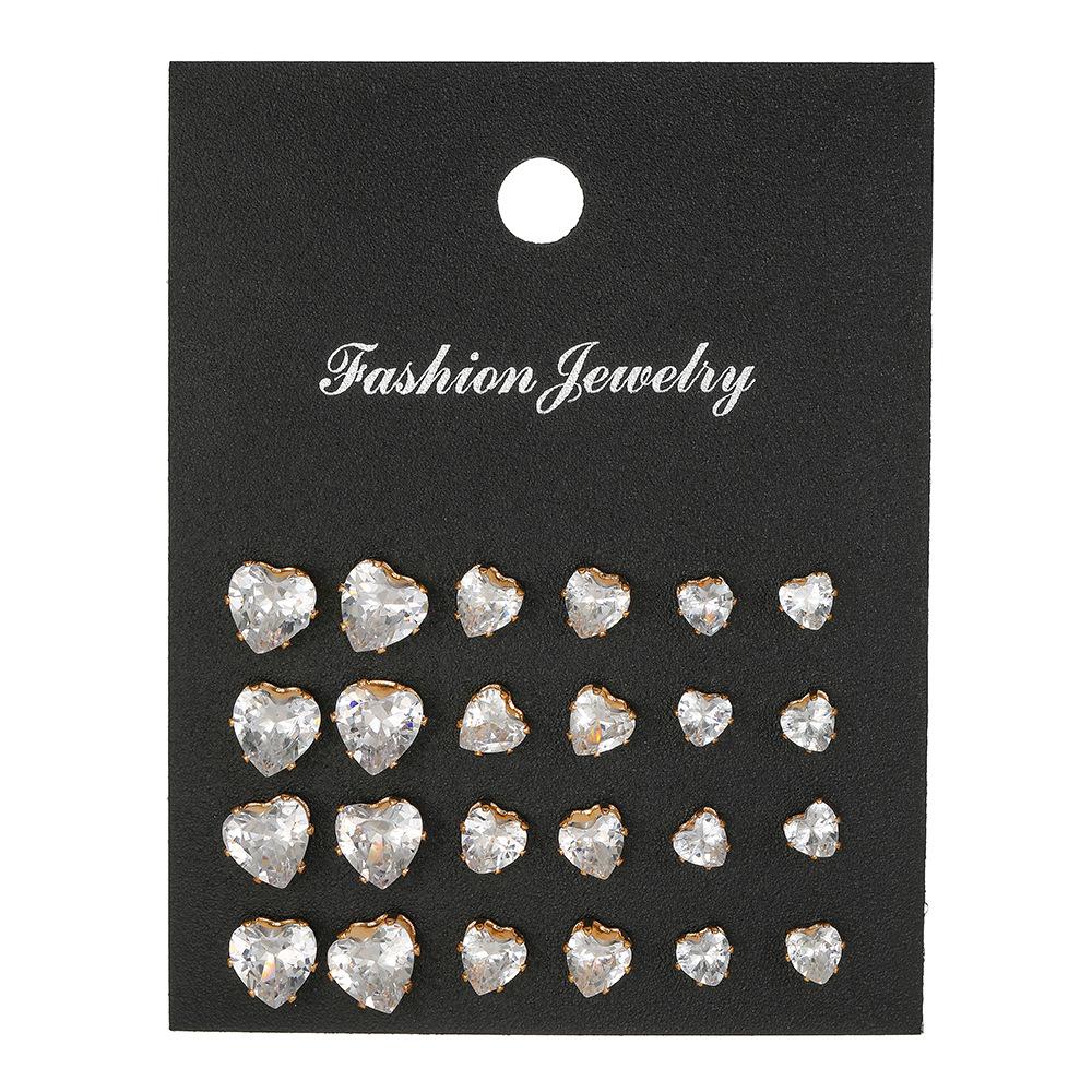 European and American popular love geometric stud earrings set trendy temperament zircon claw triangular earrings