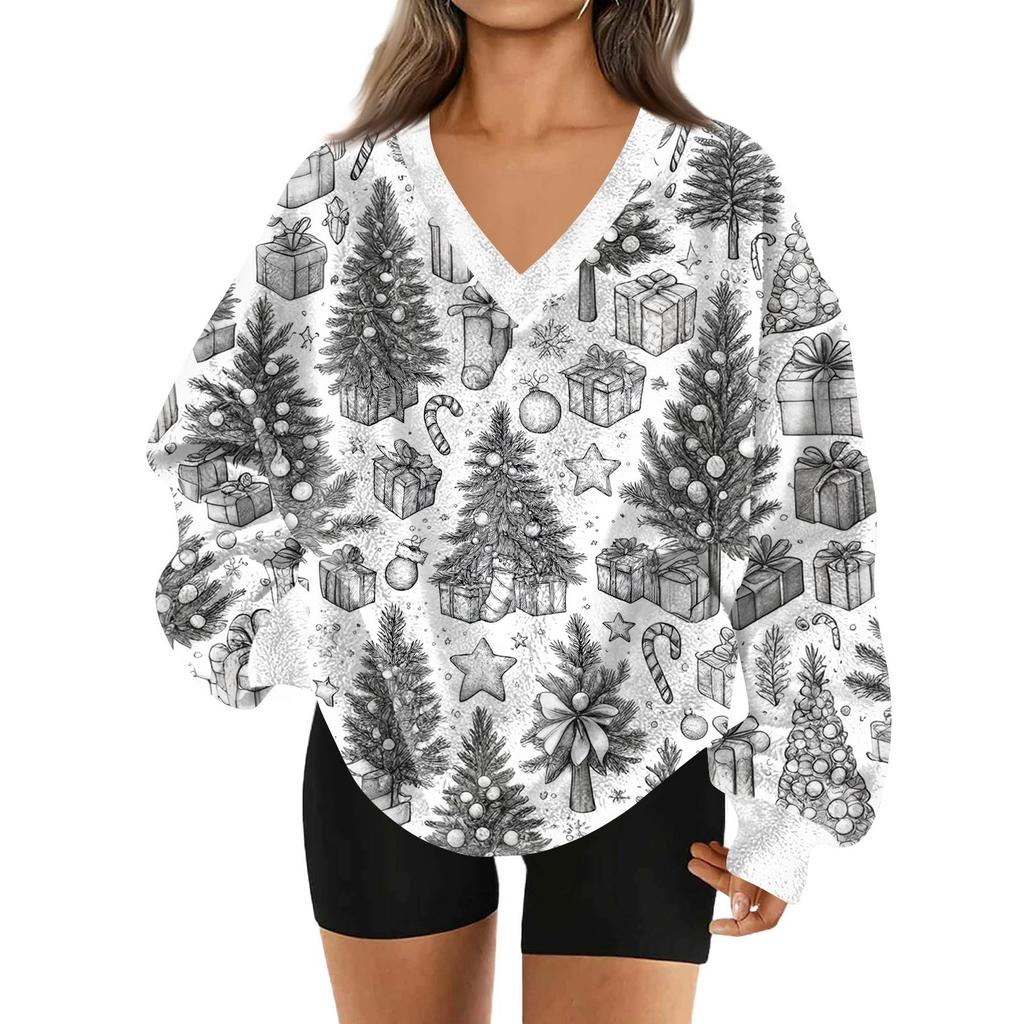 Modă Femei Casual Mânecă Lungă Crăciun Imprimat Decolteu în V Top Hanorac