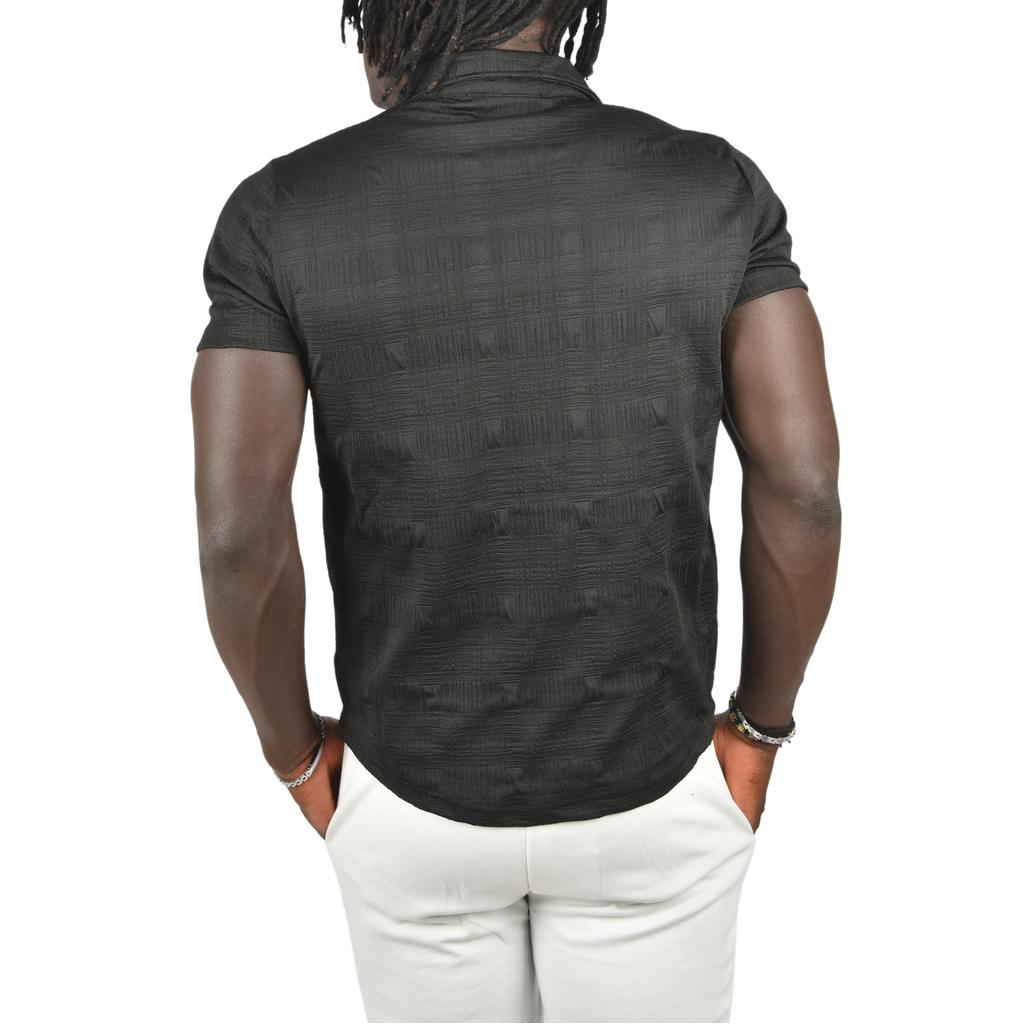 DeepSEA Oversized Shirt with Open Collar and Seersucker Buttons Short Sleeves 2403017