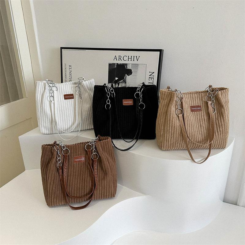 Große, geräumige Cord-Wintertasche, lässig, schlicht und tragbar, Schultertasche