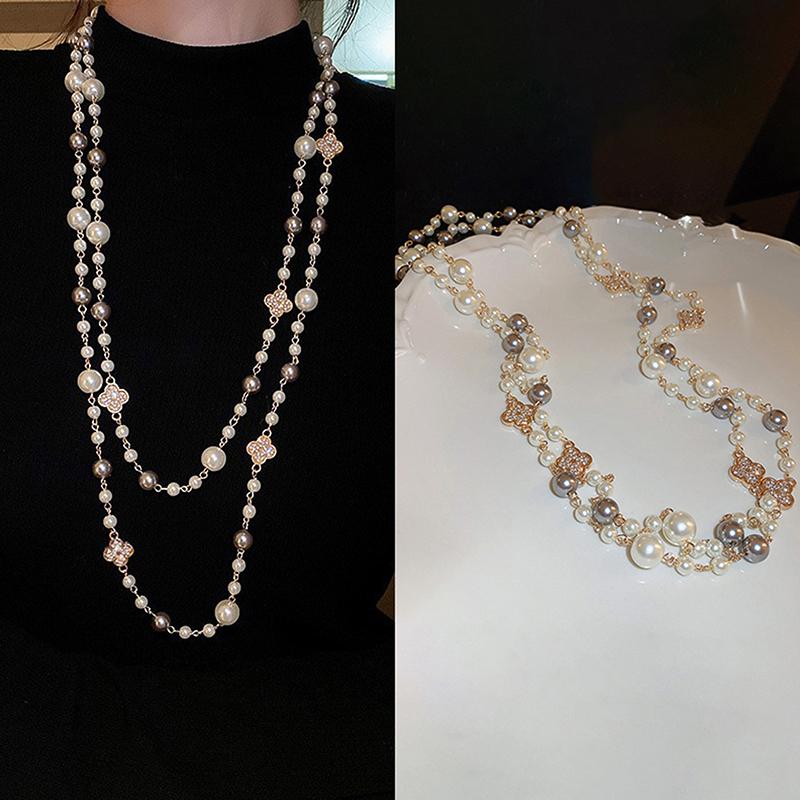 

Двухслойные ювелирные изделия из искусственного жемчуга, длинное ожерелье, женское классическое ожерелье с бусинами и подвески, прекрасный подарок