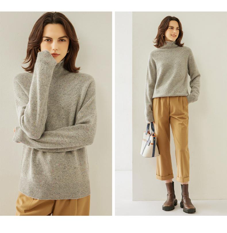 Women's 2025 Autumn/Winter Cashmere High Neck Sweater - Soft, Thick, Solid Color, Stacked Collar.