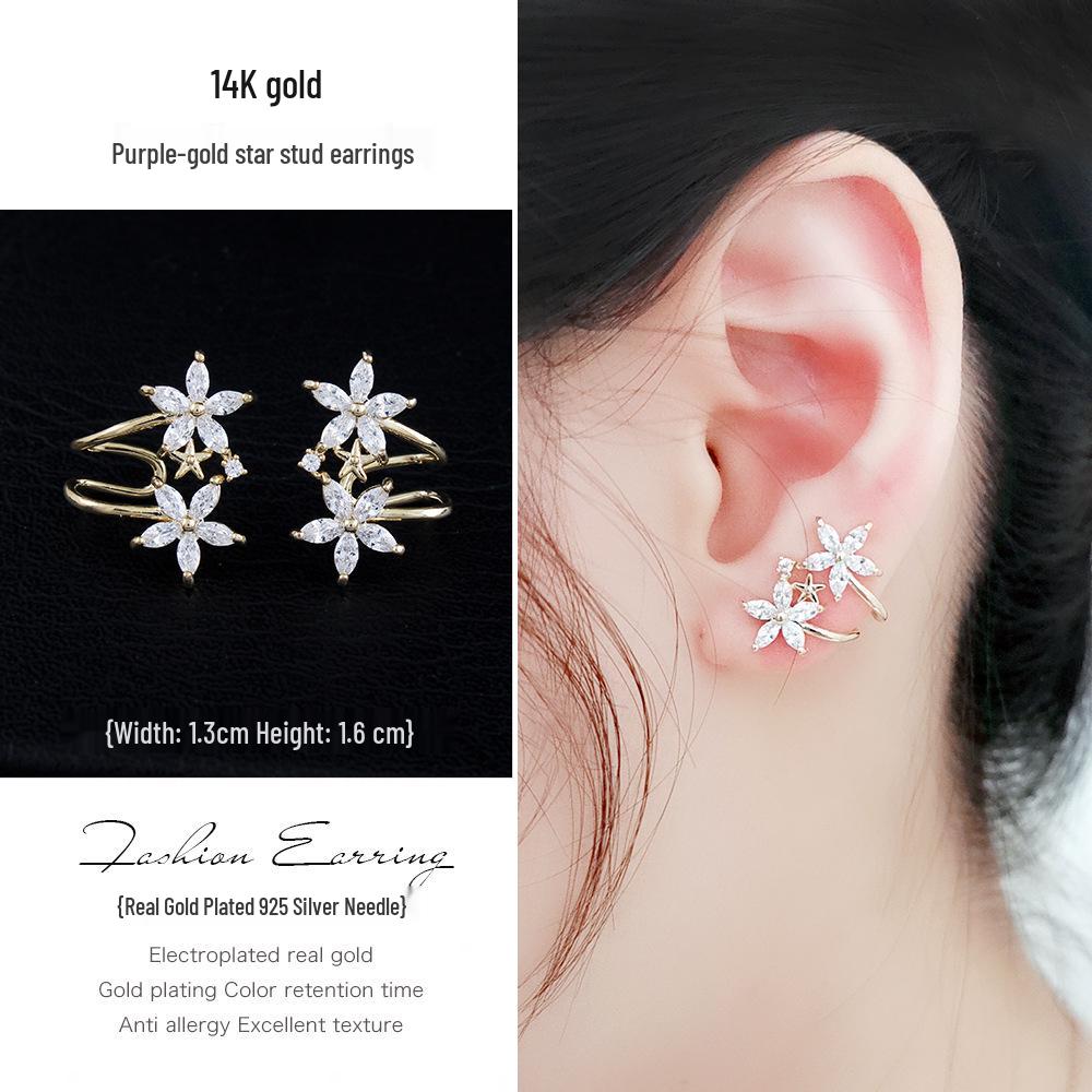 Exquisite S925 Sterling Silver Star & Moon Cubic Zirconia Stud Earrings with High-Quality Finish