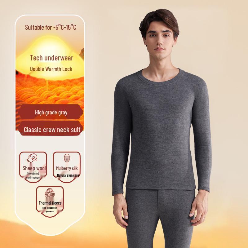 Men's Thick Lambswool Thermal Underwear Set - Velvet-Enhanced for Cold Protection, Heat Retention, and Autumn/Winter Comfort
