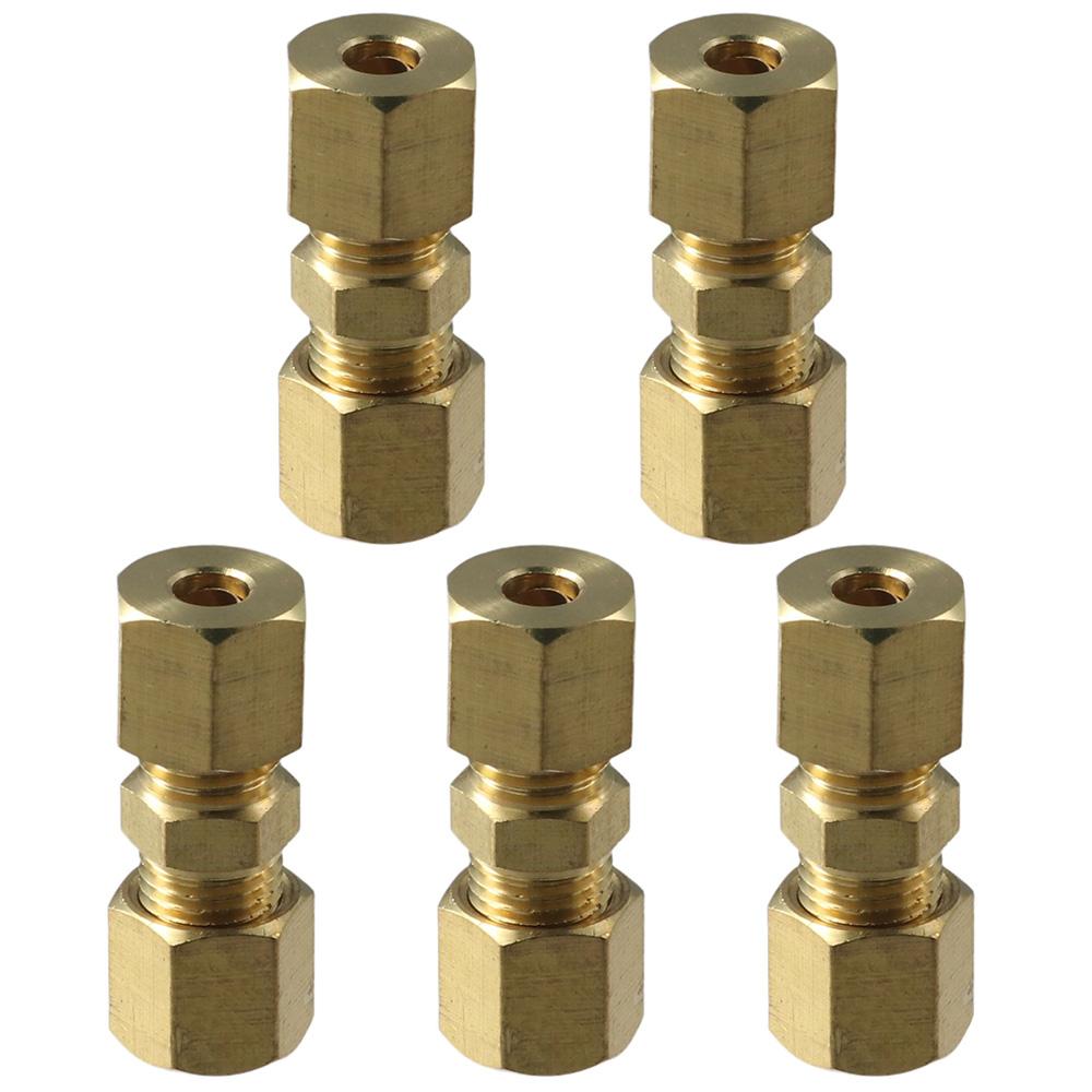 1/5Pcs Durable 1/4" OD x 1/4" OD Brass Compression Tube Fitting Gold Compression Union Union Assortment Kits Copper, Fuel and