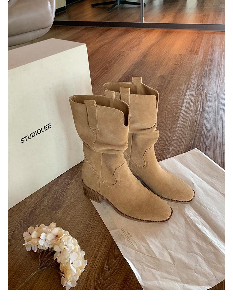 

8Cm heightening V-mouth thick heel short boots children s new autumn and winter retro large tube circumference thin thick-soled short tube stacking b 40 хаки