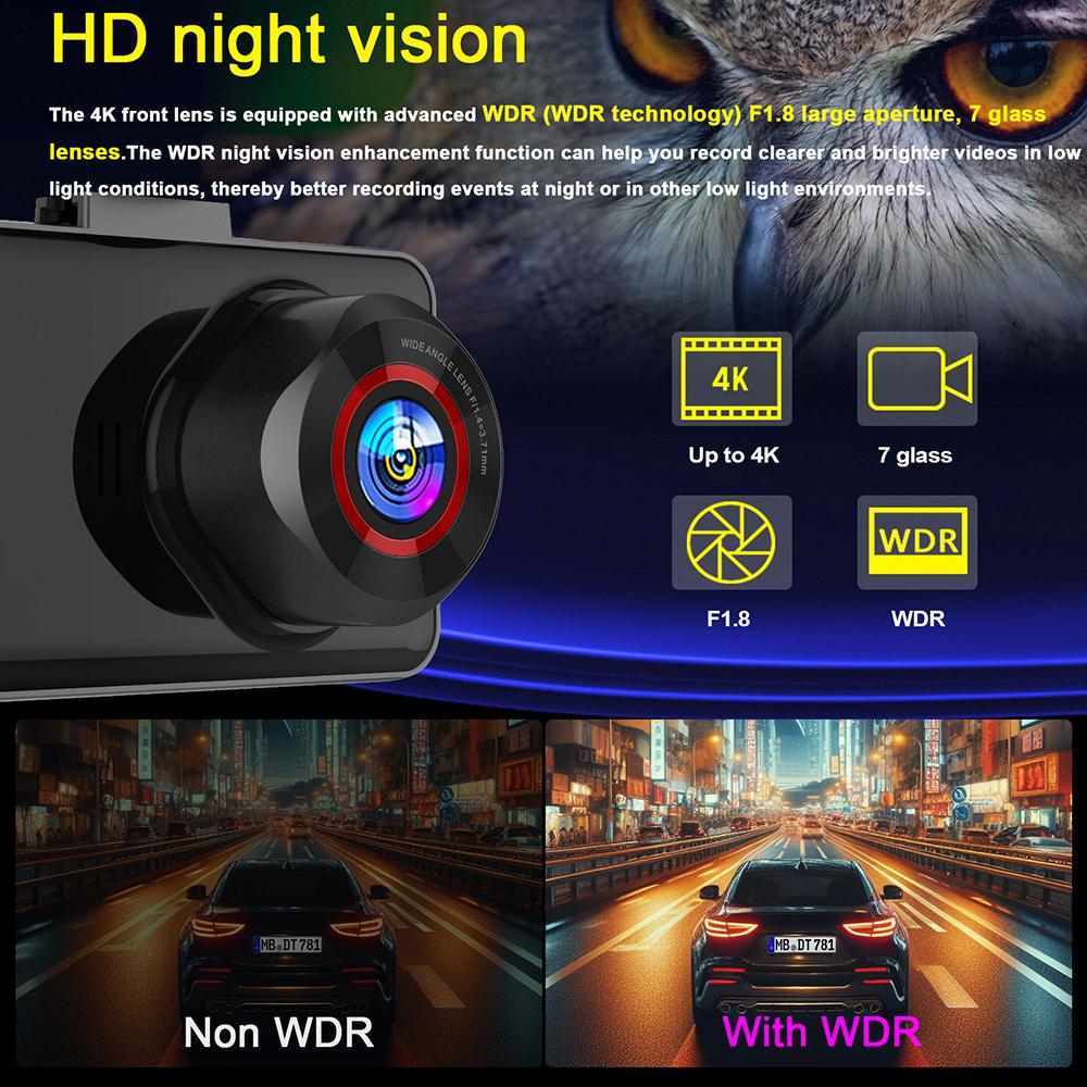 4K Car Dvr Video Recorder GPS Wifi Front and Rear Camera DashCam for Cars for Vehicle Rear View Camera Parking Monitor Black Box