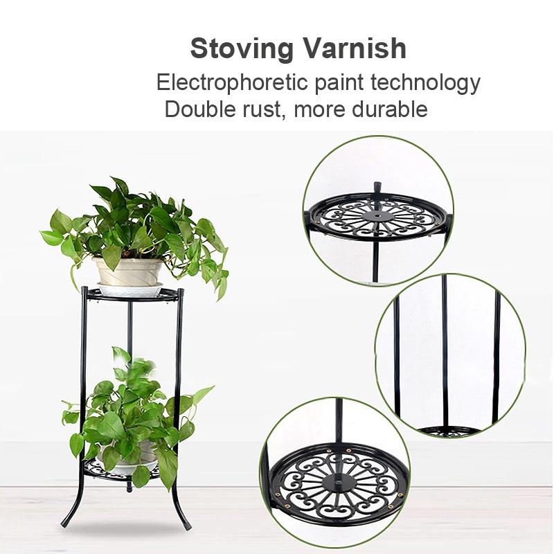 2 Vånings Metall Växtställ Hylla Elegant Display Trädgård Balkong Blomkruka Hylla Ställ Hållare Hem Inomhus Dekor Svart/Vit