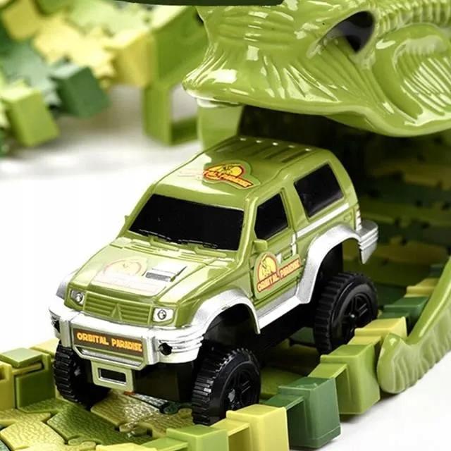 TOR WYŚCIGOWY SAMOCHODOWY PARK DINOZAURÓW TUNELE AUTKO FIGURKI DINO 240el