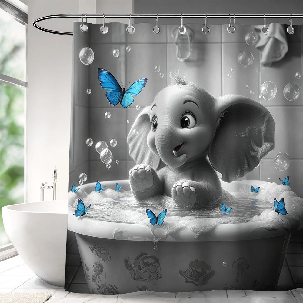 Funny Elephant Shower Curtain,Lovely Bathing Elephant Bathtub Curtain,Animal Pet Bathroom Decor,Fabric Waterproof Bathroom