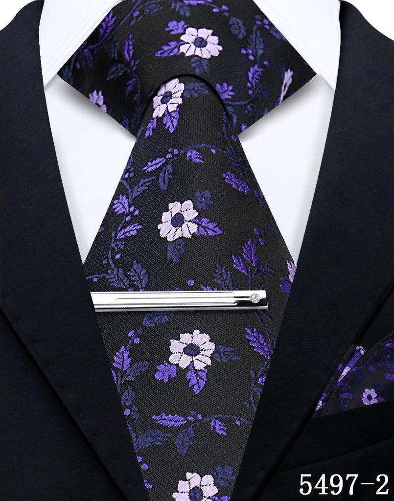 Men's Retro Floral Tie, Pocket Square & Tie Clip Set for Weddings