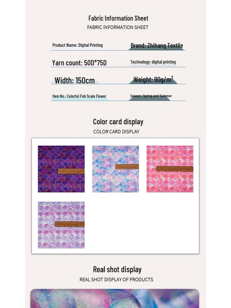 Colorful Fish Scale Floral Stretch Satin: Polyester-Spandex Digital Print Cheongsam Faux Silk Fabric