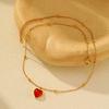 Vnox  Red Heart-shaped Pendant Necklace For Women Luxury High Quality Stainless Steel Bead Chain Collar Charms Jewelry Gift