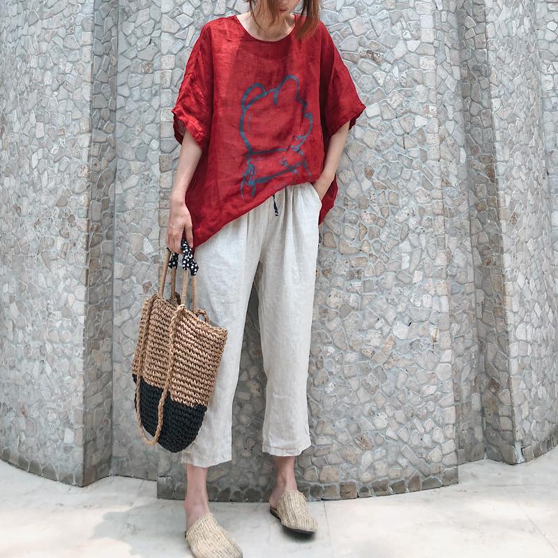 Dimanaf 2025 Women T-shirt Summer Linen Shirt Blouse Short Sleeve Fashion Tops Tees Loose Tees New Black Blouse