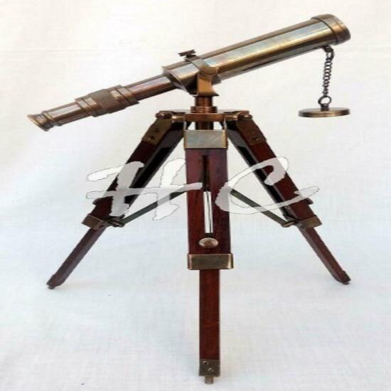 Brass Telescope With Wooden Tripod Stand Maritime Nautical Vintage Desk Décor