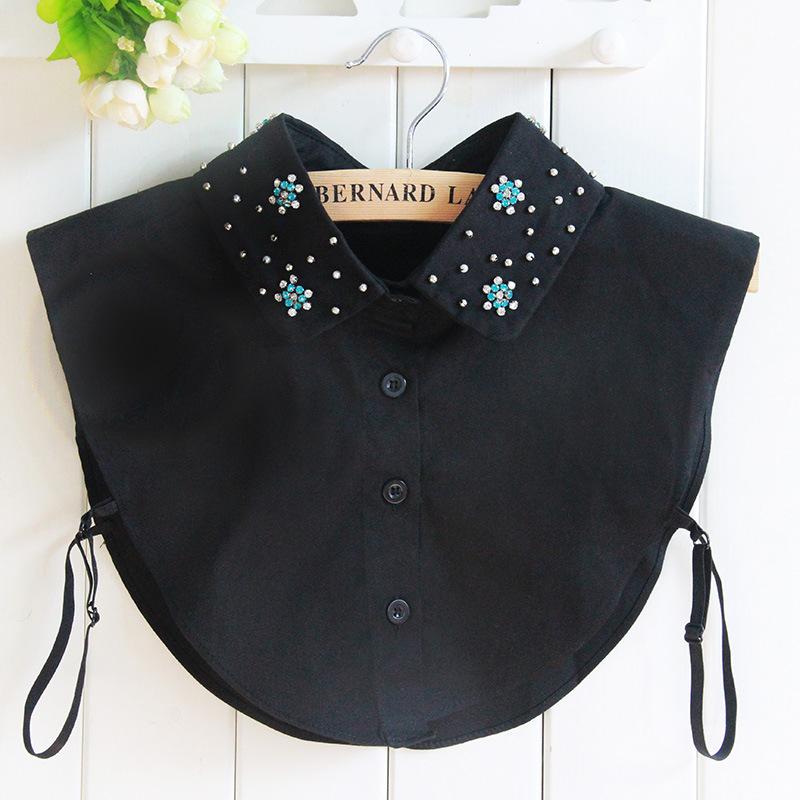 

Японский хлопковый воротник с имитацией воротника, женская универсальная рубашка с синими стразами, воротник с имитацией воротника, украшение
