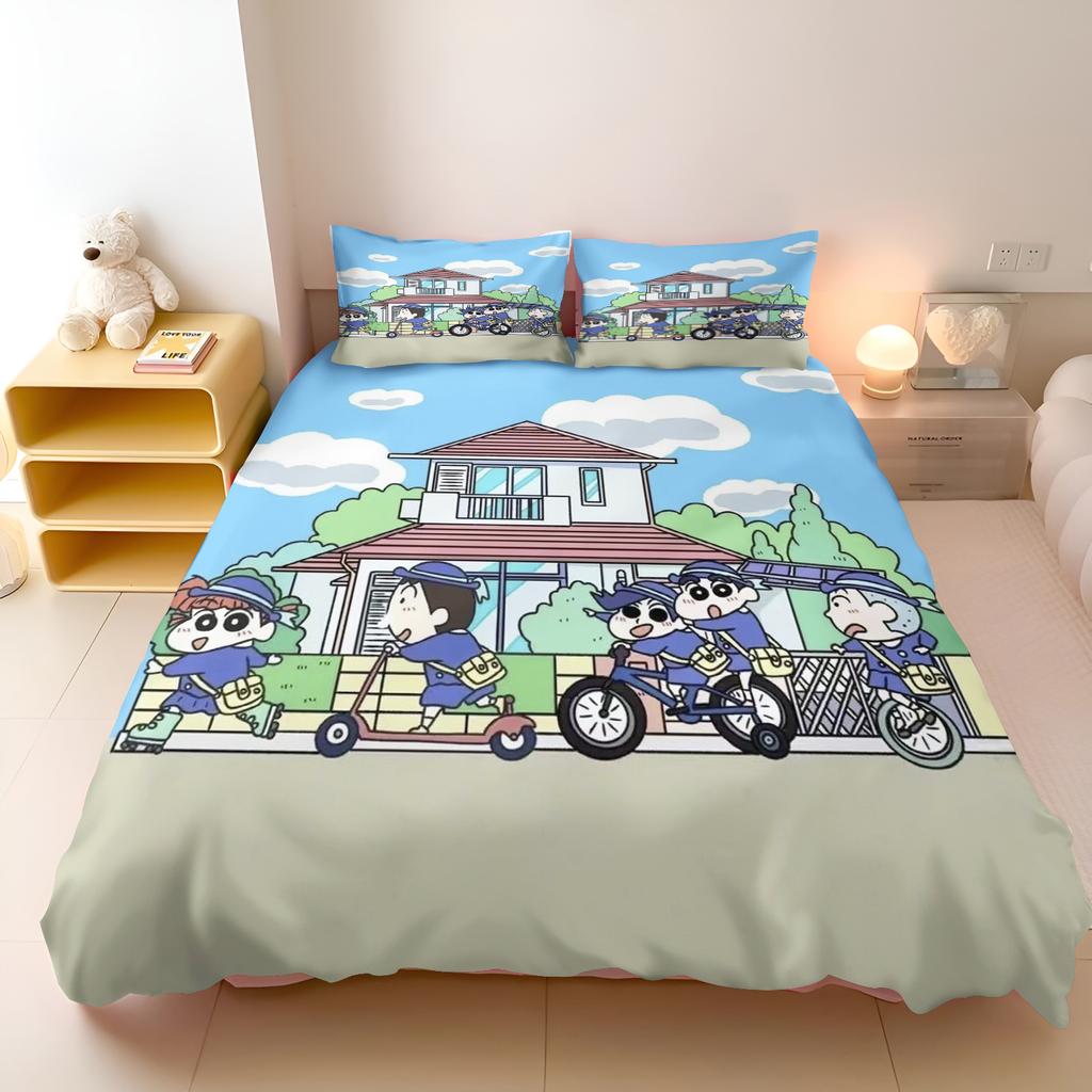 Crayon Shin-Chan 3-Piece Children'S Bedroom Set - Duvet Cover & Co-Branded Mattress Bedding With Printed Design For Kids Home