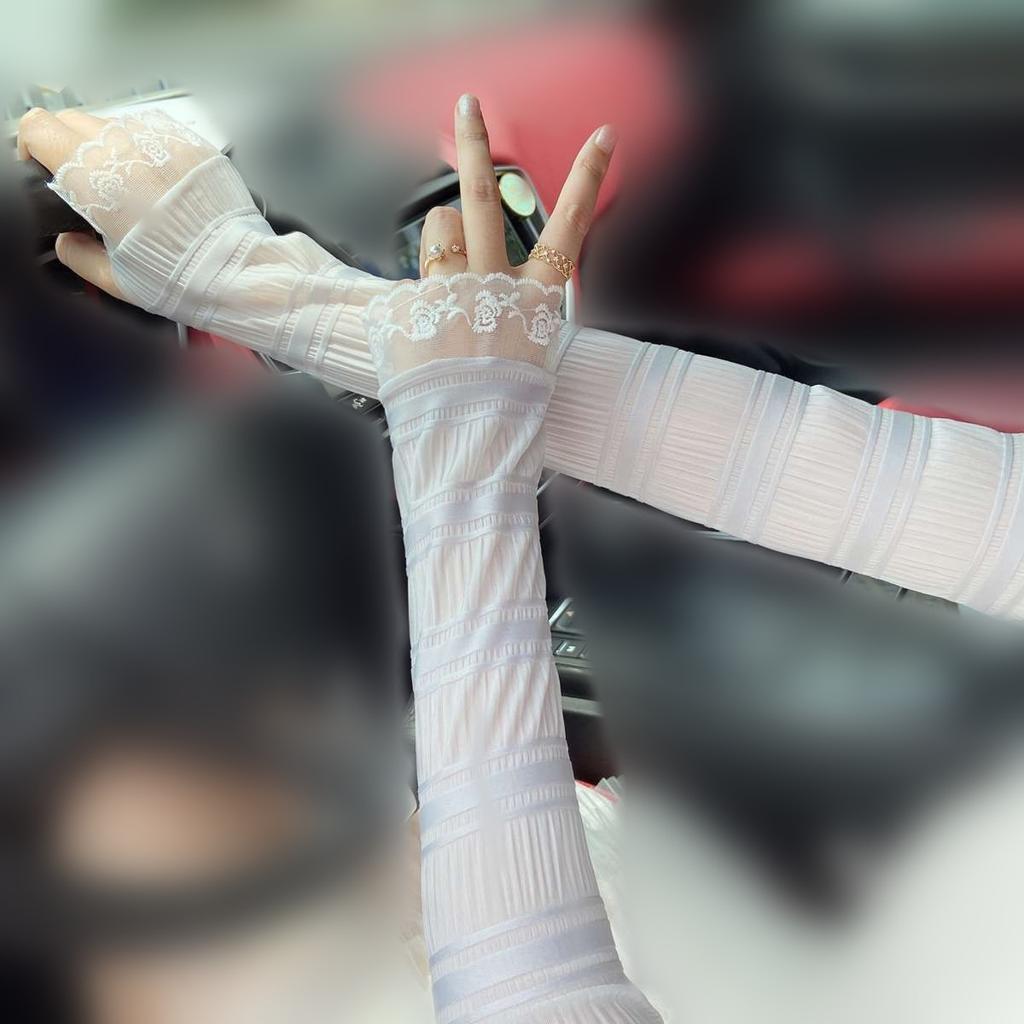 Chiffon lace sleeve splicing thin sunscreen sleeve for women, long summer UV protection, driving and cycling ice sleeve