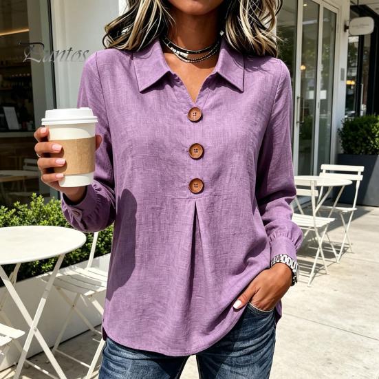 Women Button Down Shirts Shirt Blouse, Long Sleeve V Neck Loose Flowy Wrinkle Resistant Lightweight Breathable Tops Tunic Shirt, Casual Work