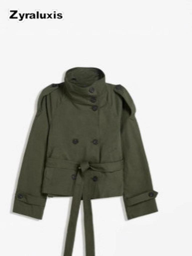 New Arrival Women's Elegant Stand Collar Double-breasted Waist-tied Short Trench Coat