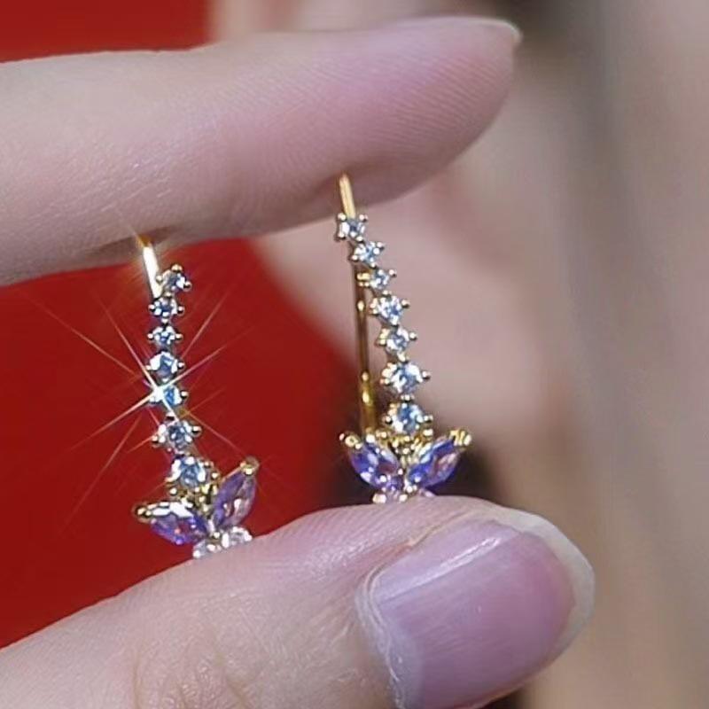Niche Design Purple Crystal Butterfly Stud Earrings: Exquisite, Fashionable, Versatile High-End Jewelry for Women