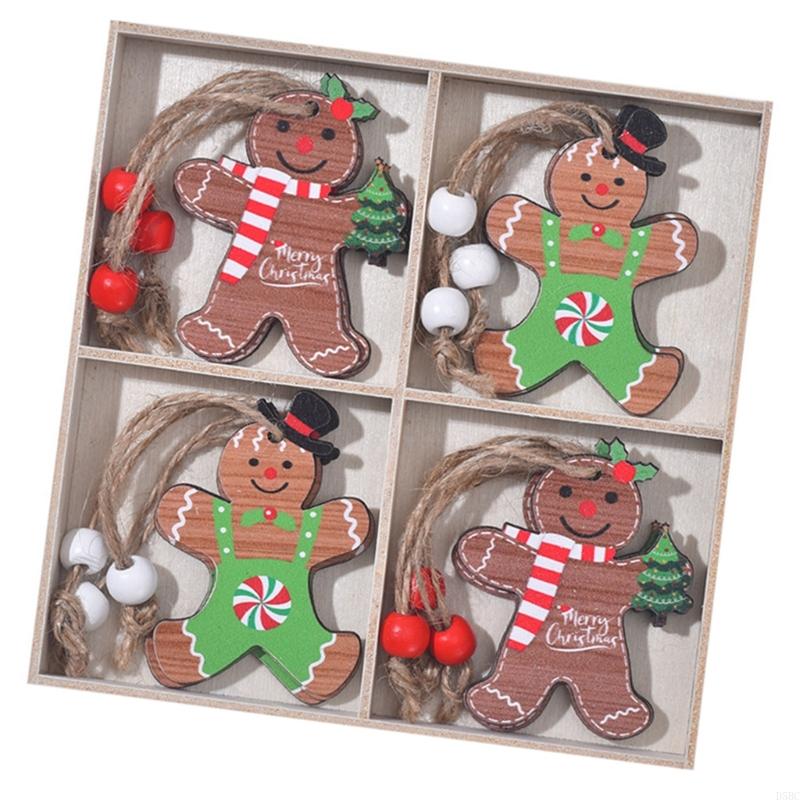 12Pcs Wooden Lovely Man Ornaments Durable Holiday Homes Decoration 4 Panel Designs for Christmas Tree Decorations