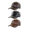 Men Hat Adjustable Faux Leather Baseball Cap with Windproof Hood Snug Fit Solid Color Design Fall Winter Outdoor Casual Hat